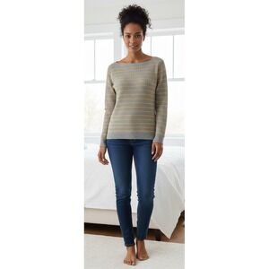GAP Boatneck Ribbed‎ Knit Sweater Women's Size XL Yellow Gray Striped Pullover